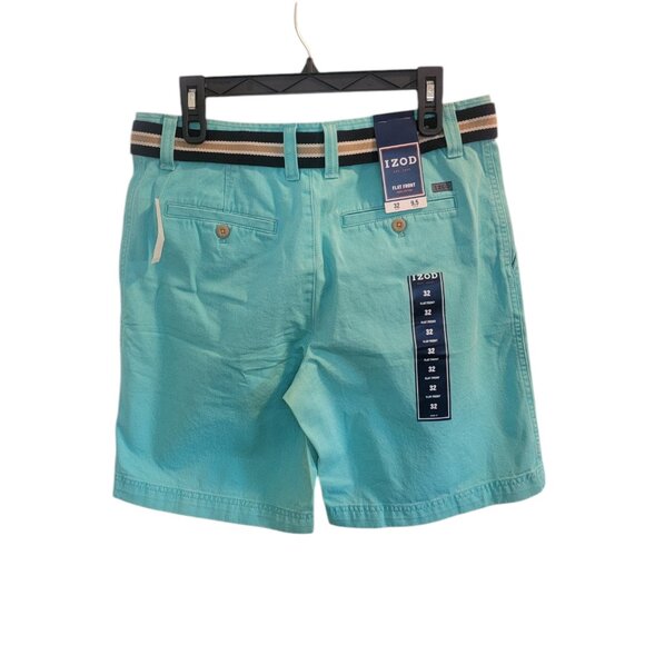 Izod Blue Radiance Flat Front Belted 9.5" Men's Golf/Chino Shorts - Picture 2 of 11